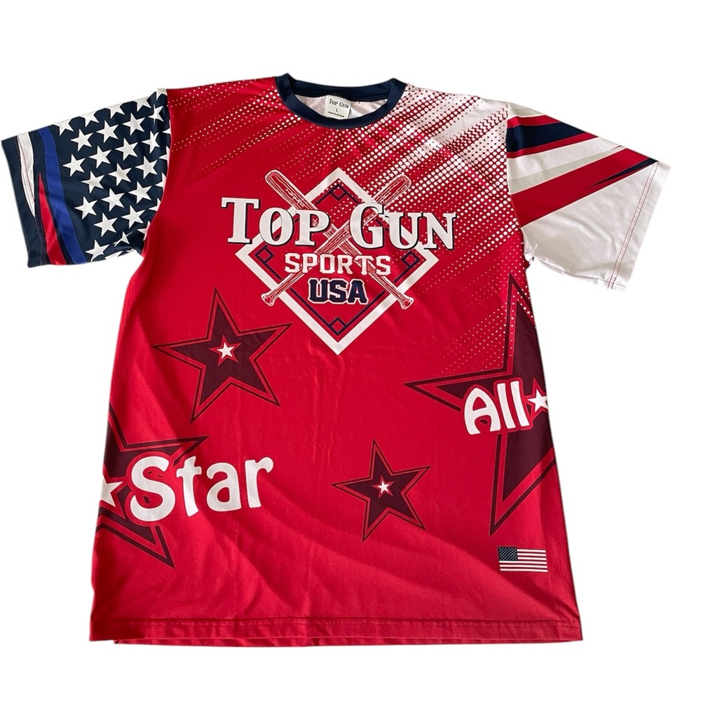 NEW Top Gun All Stars Men’s Shirt Jersey Size Large Red Navy Short Sleeves